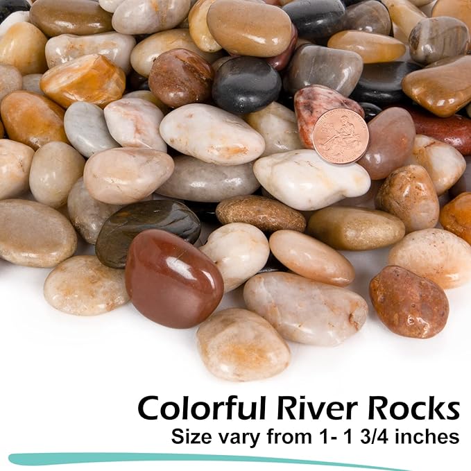 GASPRO 8lb Natural River Rocks, Decorative Rocks for Planters, Pots Indoor, Landscaping in Garden, Vases, Aquarium, Polished River Stones, 1-1 3/4 Inch