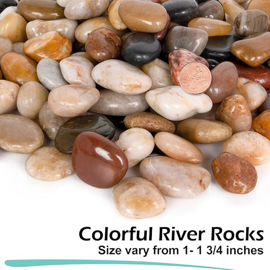 GASPRO 8lb Natural River Rocks, Decorative Rocks for Planters, Pots Indoor, Landscaping in Garden, Vases, Aquarium, Polished River Stones, 1-1 3/4 Inch