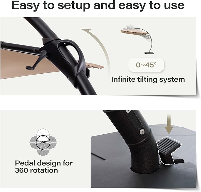 LAUSAINT HOME 10x10FT Patio Umbrella with Base, Large Square Cantilever Umbrella Heavy Duty Offset Hanging Umbrella with 360° Rotation for Market, Pool, Garden, Backyard (Beige 10x10FT)