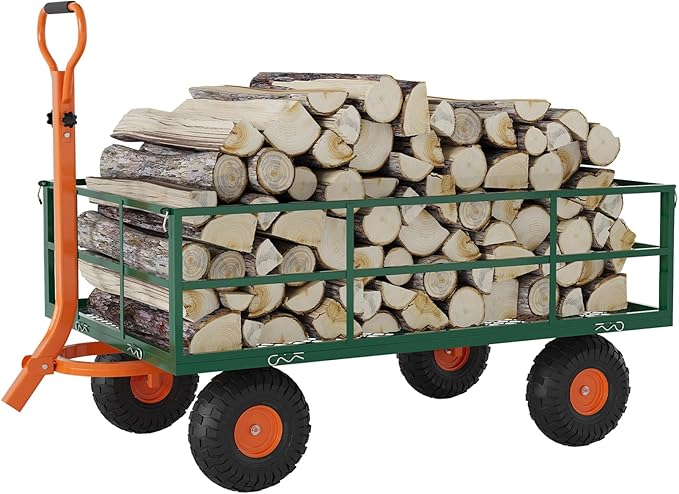 1200LB Capacity Garden Cart, 3-in-1 Heavy Duty Utility Wagon with 13" All-Terrain Tires, Removable Mesh Sides & 180° Swivel Handle - Outdoor Yard Cart for Gardening, Farming, Patio Use