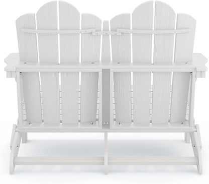 SERWALL 2 Person Adirondack Loveseat, HDPE All-Weather Folding Adirondack Bench Chair, Outdoor Adirondack Chair Set of 4, White