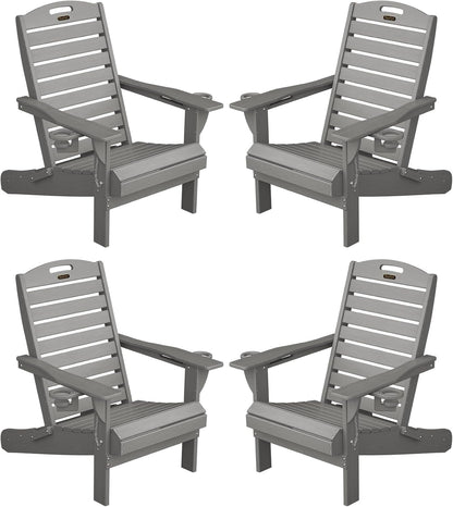 Adirondack Chairs Set of 4, Outdoor Fire Pit Chairs, HDPE All-Weather Adirondack Chairs with Cup Holder, Lawn Chair for Deck, Patio, Garden (Grey)