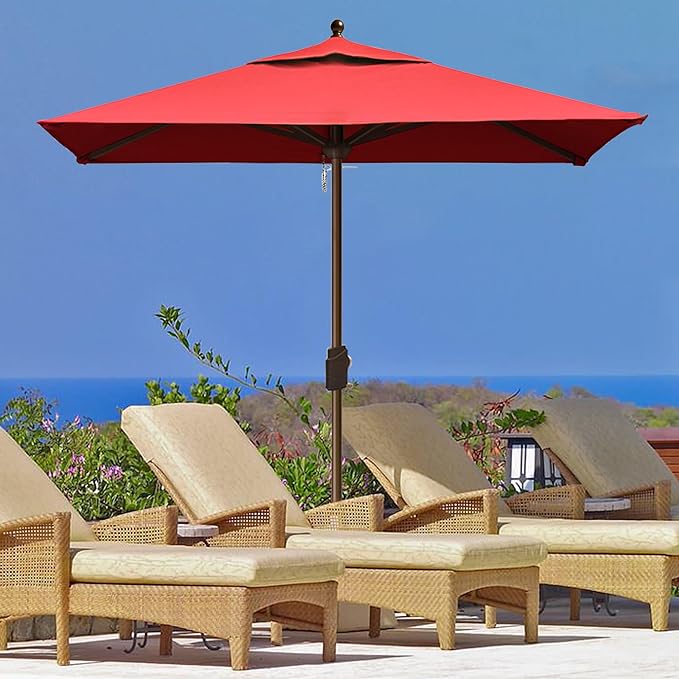 EliteShade USA 10-Year-Non-Fading Sunumbrella 6x6Ft Square Market Umbrella Patio Outdoor Table Umbrella with Ventilation(Logo Red)