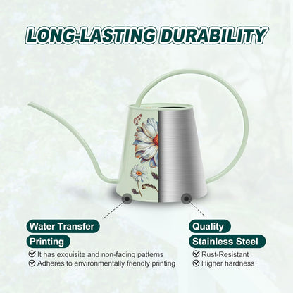 Berry&Bird House Plants Watering Can - Indoor&Outdoor 1/2 Gallon Stainless Steel Water Can with Long Spout Garden Decoration for Flower Bonsai Succulent Gardening Large Water Bottle (Bellis Perennis)