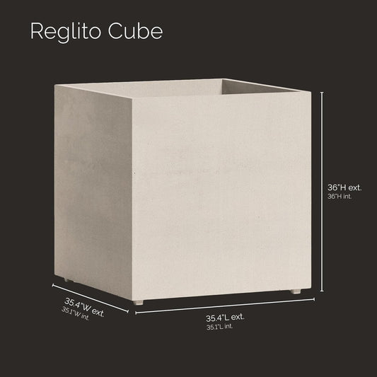 Reglito Cube Planter – Fiberglass Indoor/Outdoor and Weather-Resistant Large Planter (Sand Stone, 35.4" L x 35.4" W x 36" H)