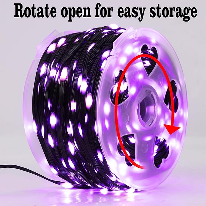WATERGLIDE Extra Long 328 FT Halloween Lights, 1000 LED Outdoor Fairy String Light, Green PVC Copper Wire Christmas Lights, Plug in 8 Modes & Waterproof for Tree Party Home Yard Decor, Purple