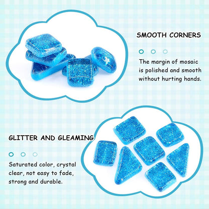 Swpeet 1 Pound Seablue Shine Crystal Series Mosaic Tiles Assortment Kit, Square and Triangle Genuine Mosaic Tiles Glitter Crystal Mosaic Perfect for Home Decoration Crafts - Mosaic Tiles V