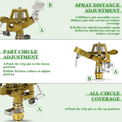 Ferraycle 20 Pieces 1/2 Inch Brass Impact Sprinkler Head with Nozzles Heavy Duty Adjustable 0-360 Degrees Impulse Sprinkler Head Lawn Watering for Yard Irrigation