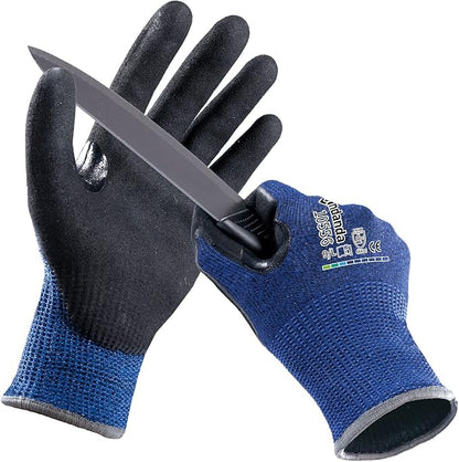 ANDANDA Cut Resistant Gloves Level 5, 3D Comfort Stretch Fit, Nitrile Sandy Finish Coated Work Gloves with Power Grip, Ideal Work Gloves for Men/Women Handle Glass, Sharp Metal, Blue(XL),1Pair