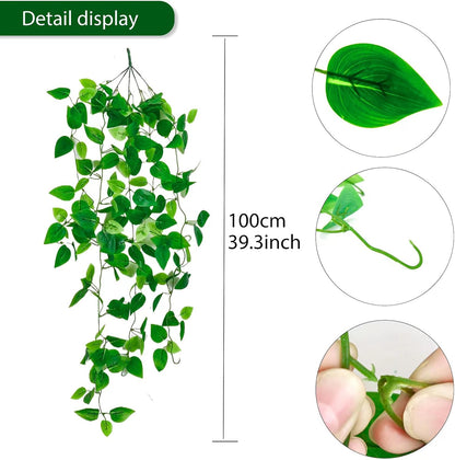 Fake Hanging Plants Vines(4pcs) for Room Decor, Artificial Ivy Greenery Garlands for Home Bedroom Living Aesthetic Kitchen Office Wall Patio Bookshelf,Indoor,Outdoor Farmhouse Decorations(No Basket)