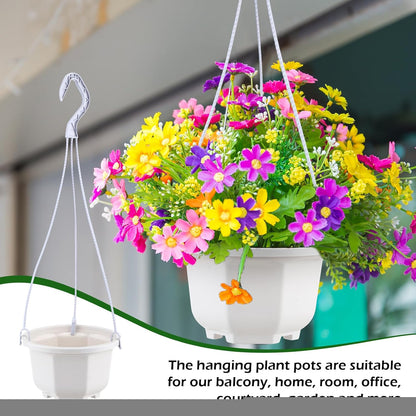 Roshtia 24 Pcs Hanging Plastic Planter Pot with Hook Flower Pots Baskets Hanging Nursery Planter Holder for Outdoor Indoor Plant Garden (Ceramic White,5 Inch)