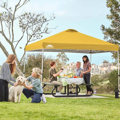 EAGLE PEAK Pop Up Canopy Tent with Wheeled Carry Bag, 8 Stakes, 4 Ropes, 4 Weight Bags, Easy Set Up Tent Canopy, 10x10 ft, 100sqft of Shade, Yellow