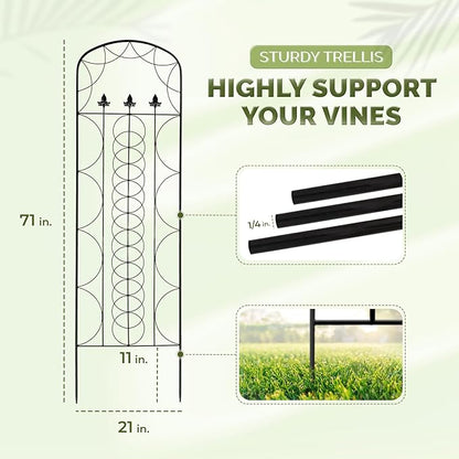 Idzo 71 in. Decorative Metal Trellis for Climbing Plants Outdoor, Heavy-Duty Steel Garden Trellis with Durable Powder Coating, Black