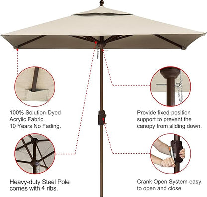 EliteShade USA 10-Year-Non-Fading 6x6Ft Square Market Umbrella Patio Outdoor Table Umbrella with Ventilation, Beige