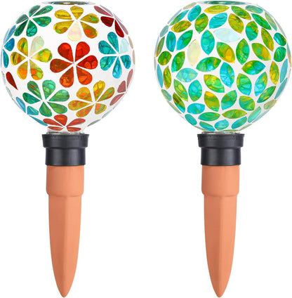 Plant Watering Globes Mosaic Self Watering Stakes 2 Pack Large Self Watering Planter Insert Automatic Watering Device Outdoor Indoor Decoration