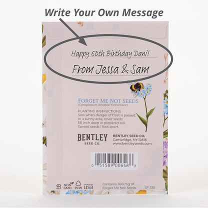 Happy Birthday Bee Forget Me Not Seed Packets - Set of 25 - Thank You Gifts - Wildflower Seeds for Planting - Floral Gifts - Thank You Card - Wild Flowers Bulk