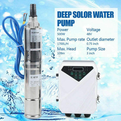 3 Inch Solar Water Pump Submersible Well Deep Bore Screw Well Garden Irrigation Kit with MPPT Controller (48V 500W)