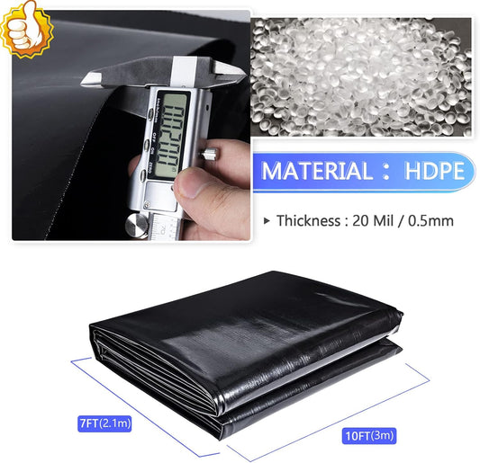 ToLanbbt Pond Liner 7 x 10 Ft, 20 Mil HDPE UV Resistant Preformed Pond Liner Easy Cutting, Underlayment for Fountain, Waterfall, Koi Pondsand Water Garden (Black)