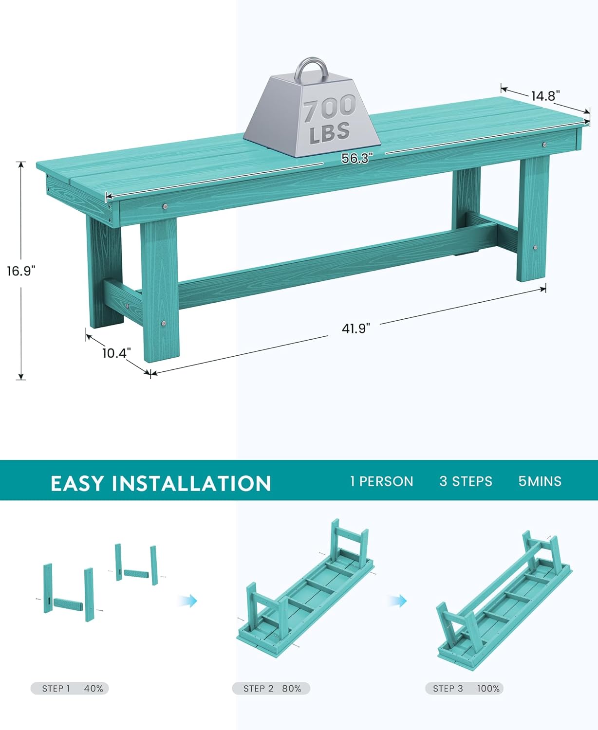SERWALL Outdoor Dining Set for 6, HDPE Dining Furniture Set with Umbrella Hole Cut-Out Table and 1 Dining Bench and 4 Chairs, All Weather Outdoor Dining Bench Sets, Aruba