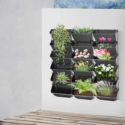 18 Pack Self Watering Wall Mounted Planter, Indoor and Outdoor Vertical Planter Wall Mounted Planter for Patio Outdoor Decor with Drainage Holes, Vertical Garden Planters for Indoor Plants- Black