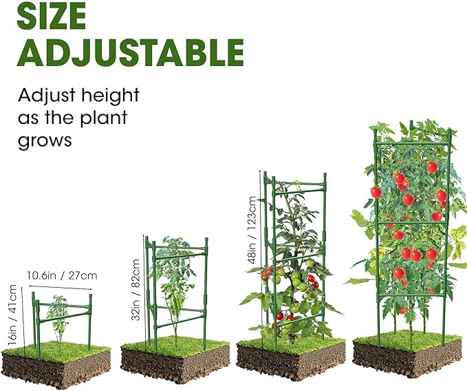 3 Pack Tomato Cage,Tomato Cage for Raised Garden Bed, 48'' Tall Tomato Trellis Triangle or Square Cages for Garden,Pots, Plant Cages & Supports（Green, Extra Bold ）