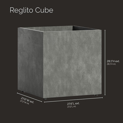 Reglito Cube Planter – Fiberglass Indoor/Outdoor and Weather-Resistant Large Planter (Grey Stone, 27.6" L x 27.6" W x 28.1" H)