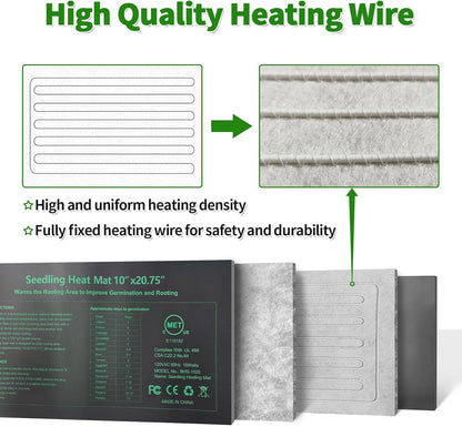 Seedling Heat Mat, 10"x 20.75" Plant Heating Pad for Home Gardening Seed Starting, MET Certified Waterproof Durable Germination Station Heat Mat