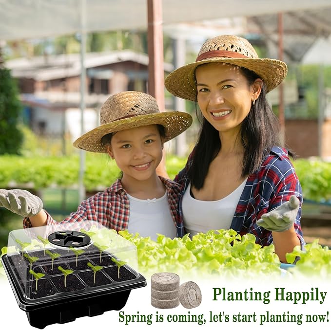 Halatool 8 Pack Seed Starter Tray with 100 PCS Peat Pellets, 96 Cells Black Plant Germination Trays for Organic Seed Starter Soil Pods for Planting Vegetables Plants Flowers Herbs - Starting Seeds Kit