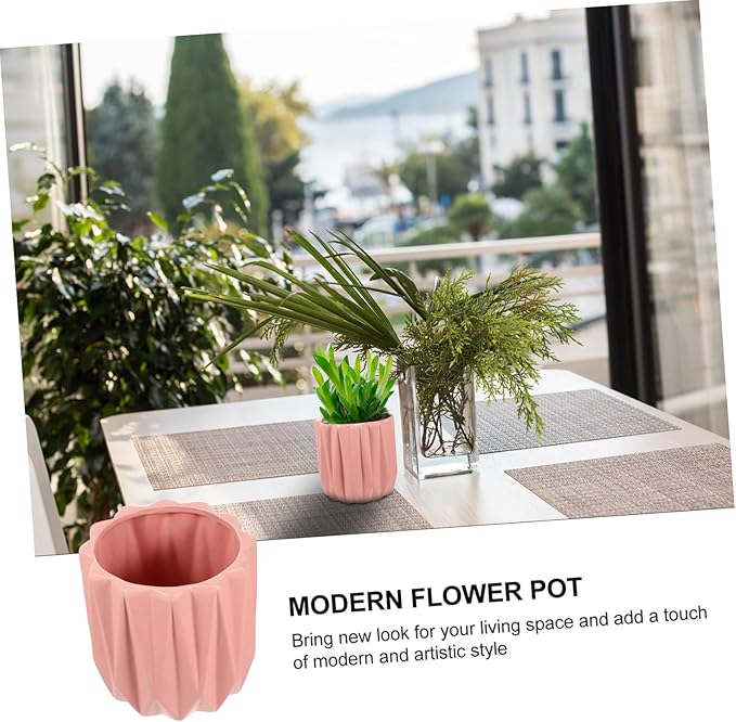 Modern Geometric Ceramic Flower Pot with Drainage and Tray Simple Planter for Bonsai and Indoor Plants Practical Decorative Flower Holder