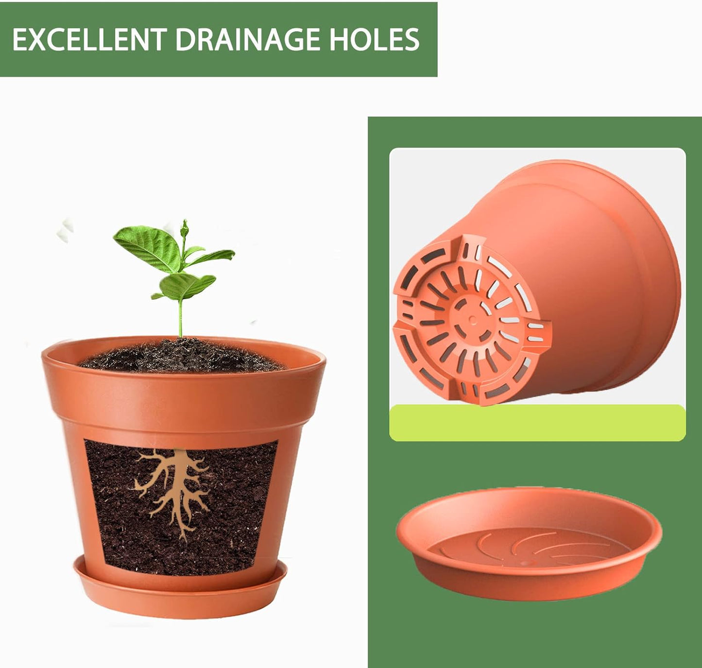 24 Pcs 4 Inch Plant Pots with Drainage Holes and Saucers for Indoor Plants, Plastic Small Flower Nursery Pots Seed Starting Pots for Plants Succulent, Terracotta