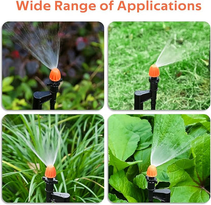 Drip Micro Sprinkler Heads with Stake: 90 Degree Sprinkler Nozzle with 1/4" Drip Irrigation Tubing - 10 Pack Drip Spray Emitters on 12 Inch Stake for Garden Water System