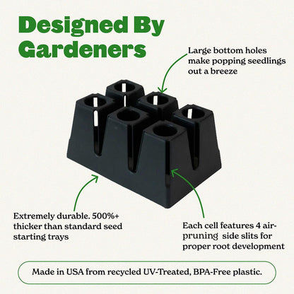 Epic Gardening Reusable Seed Starter Tray - 6 Cell/24 Seedling Starter Trays - Easy Watering, Indoor Greenhouse, Plant Starter, Gardener-Friendly for Seedlings | UV-Treated & BPA-Free - Black