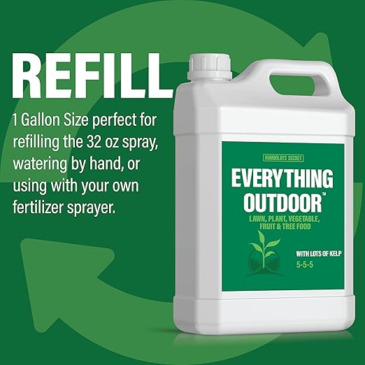 Humboldts Secret Everything Outdoor Plant Food | 5-5-5 Liquid Fertilizer with Norwegian Kelp | All Purpose Lawn, Vegetable & Fruit Food | Garden Nutrients | Refillable Hose End Bottle | 1 Gallon