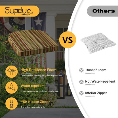 Outdoor Round Corner Seat Cushion, 17"x16"x2", Set of 4, Non Slip Seat Cushion Pads with Removable Cover for Patio Furniture, Garden Yard Lawn, Colorful Stripe