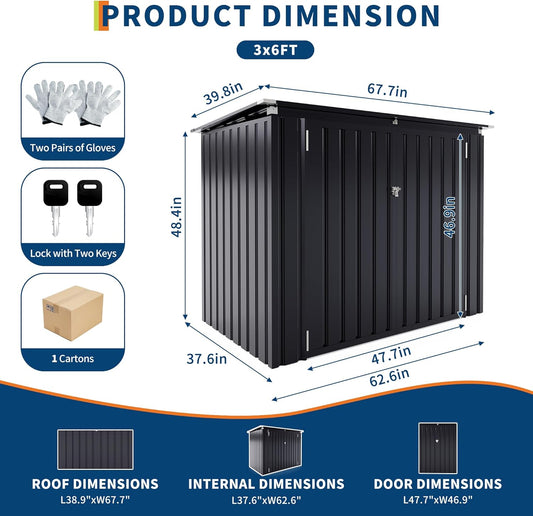 2 Trash Cans Metal Outdoor Storage, 3x6 FT Garbage Bin Storage Shed with Chain Lid, Garbage Can Metal Sheds for Garden, Backyard, Lawn and Patio