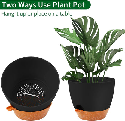 GARDIFE Large Hanging Planter, 12 inch Hanging planters for Indoor. Outdoor Plants, Self Watering Plant Pot, Plant Hanger, Black