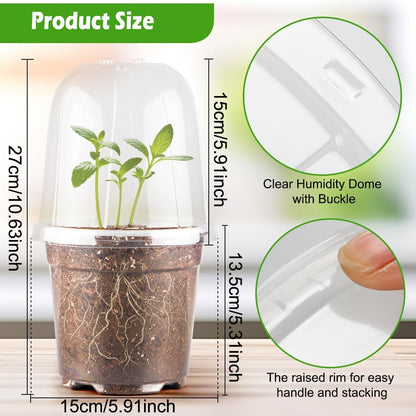 6 Inch Clear Nursery Pots with Humidity Dome, 15 Pack Durable Seed Starting Pot with Drainage Holes, Transparent Plastic Plant Seedling Pots for Indoor Gardening Plants