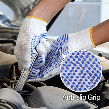 12Pairs Grip Safety Work Gloves Anti-slip Dots Bulk Gloves Moist Cotton Knit Gloves for Garage Warehouse Construction