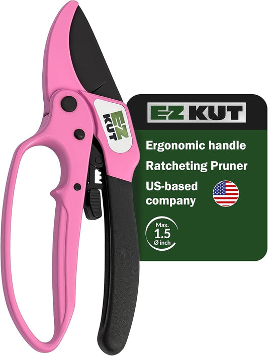 EZ Kut Heavy Duty Pruners Ratchet Hand Pruner with Ratcheting Action Great Garden Hand Tool Clippers Gardening pruners arthritis tools Ratcheting Anvil Hand Pruner Pruning Shears Heavy Duty Since 1988