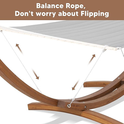 SUNCREAT 2 Person Hammocks for Outside with Stand, Extra Large Double Hammock with Wooden Stand, Gray
