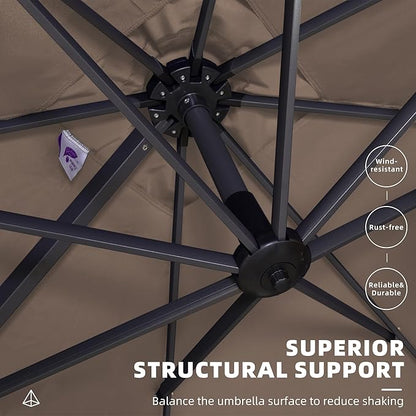 PURPLE LEAF 10' X 13' Patio Umbrella Outdoor Cantilever Rectangle Umbrella Aluminum Offset Umbrella with 360-degree Rotation for Garden Deck Pool Patio Taupe