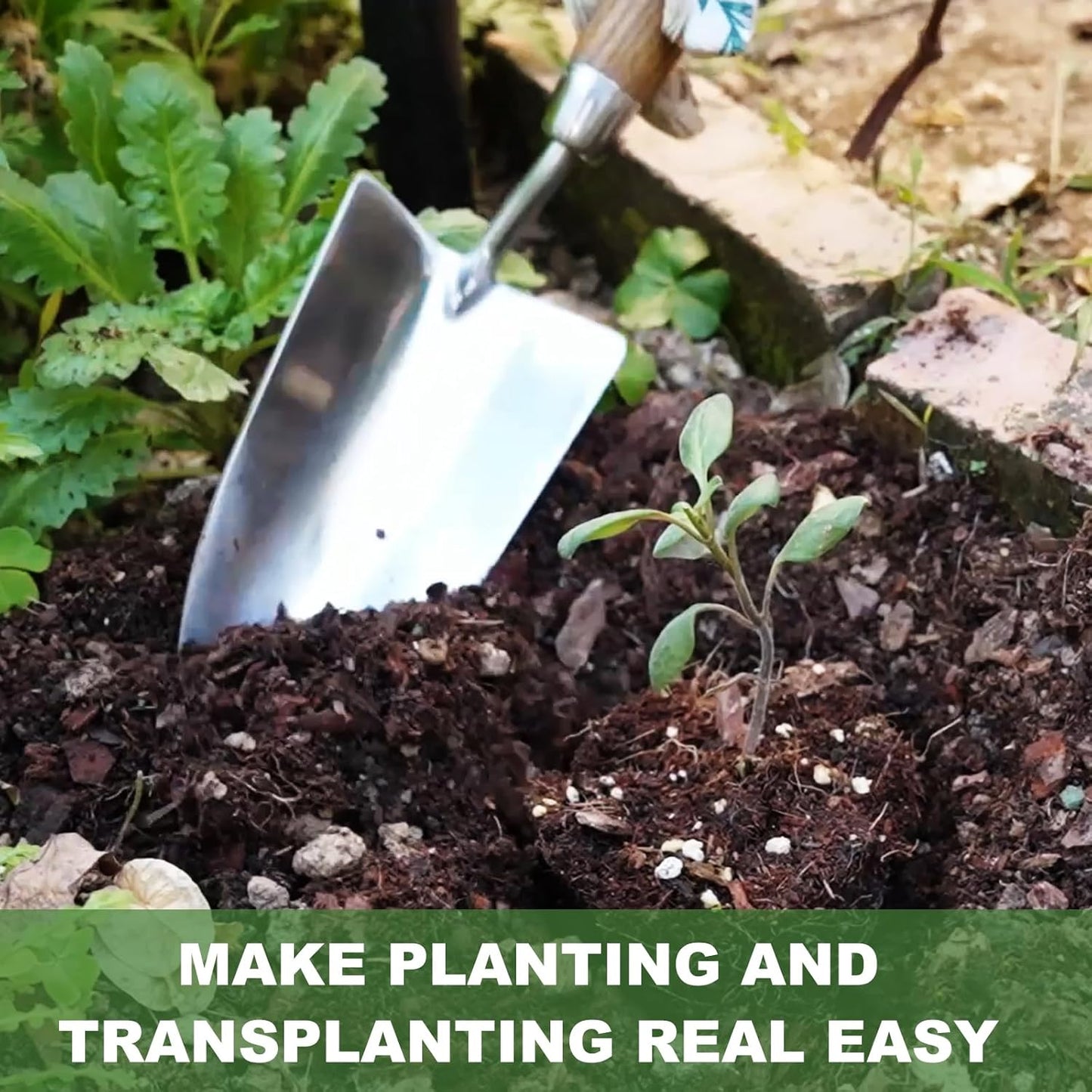 Haliaeetus Garden Trowel, Bend-Proof Stainless Steel Hand Trowel, Trowel Garden Tool with Comfortable Grip Wood Handle, Large Shovel Head Gardening Trowel for Potting up Plants and Digging in Plants