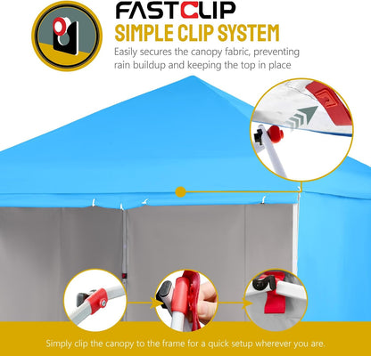 CROWN SHADES 10X10 Comercial Instant Canopy Pop Up Tent with Center Lock (10x10 with 4 Sidewalls, Sky Blue)