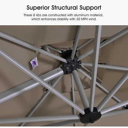 PURPLE LEAF 12 FT Cantilever Patio Umbrellas with Base Included, Large Square Offset Umbrella with 360° Rotation, Outdoor Aluminum Pool Umbrella for Pool Lawn Garden, Beige