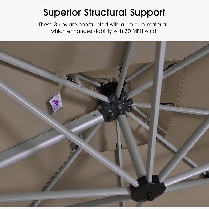 PURPLE LEAF 9 X 12 FT Cantilever Patio Umbrellas with Base Included, Large Square Offset Umbrella with 360° Rotation, Outdoor Aluminum Pool Umbrella for Pool Lawn Garden, Beige