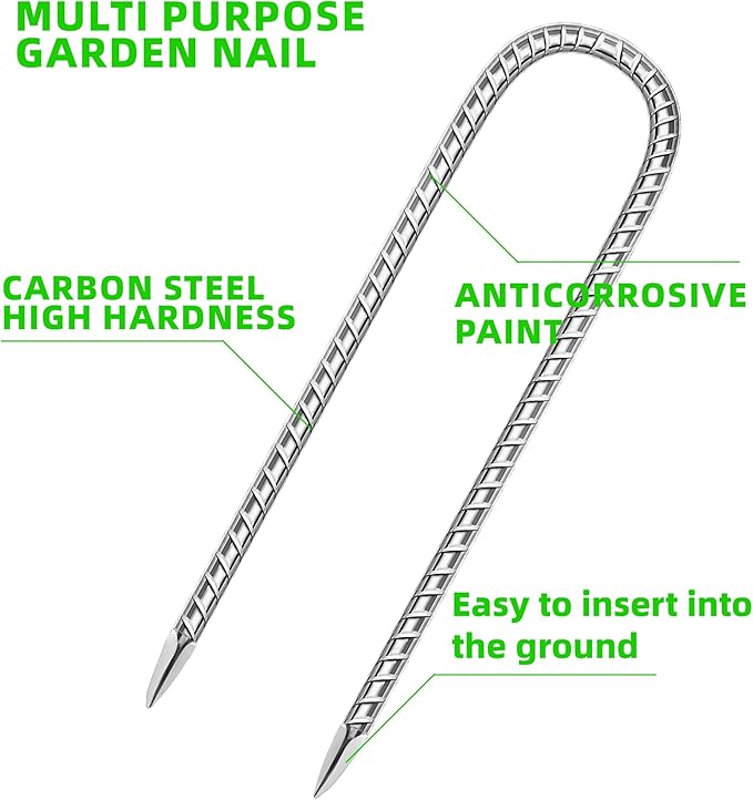 22 Pack Ground Garden Rebar Stakes Rebar 12 Inch Anti-Rust Galvanized Steel U Shape Hook Heavy Duty Ground Anchors for Tents, Position Kits,Fences, and Trampolines Landscape Fabric