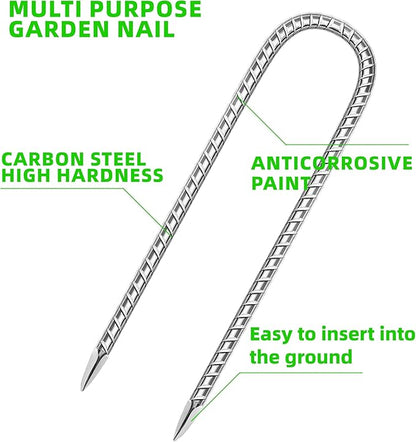22 Pack Ground Garden Rebar Stakes Rebar 12 Inch Anti-Rust Galvanized Steel U Shape Hook Heavy Duty Ground Anchors for Tents, Position Kits,Fences, and Trampolines Landscape Fabric