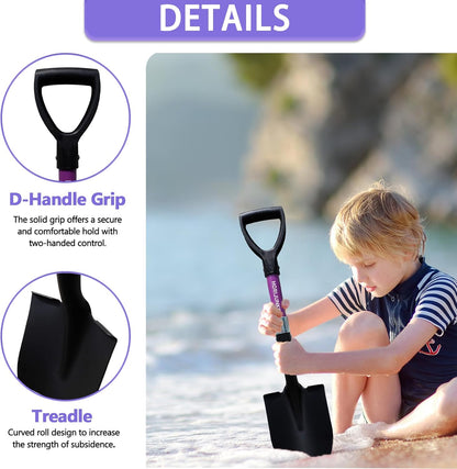 Beach Shovel, Round Small Head with Wooden D-Handle, Metal Garden Shovel for Gardening, 27 Inches Metal+FiberglassMetal+Fiberglass(Purple)