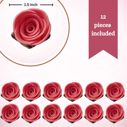 Confect Edible Flower | Edible Old Rose Flower for cake decorations | Edible Flower Cupcake Toppers | Cupcakes & Doughnut Edible Toppers | Flamingo Old Rose Sugar Flower- Pack of 12