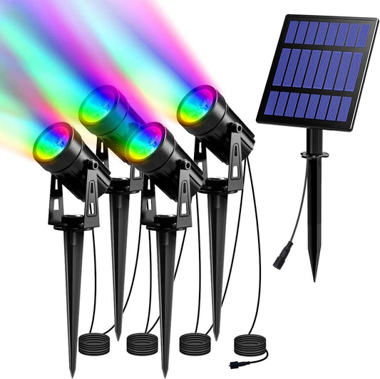 T-SUN RGB Solar Spotlights Outdoor, Halloween Decoration Solar Landscape Spotlights, IP65 Waterproof Color Changing Spot Lights Outdoor Security Wall Lights for Garden, Yard, Driveway, Pool Area(RGB)